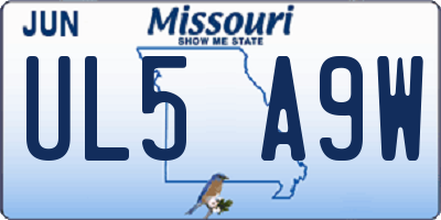 MO license plate UL5A9W