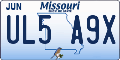MO license plate UL5A9X