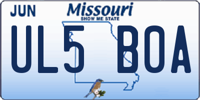 MO license plate UL5B0A