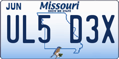 MO license plate UL5D3X