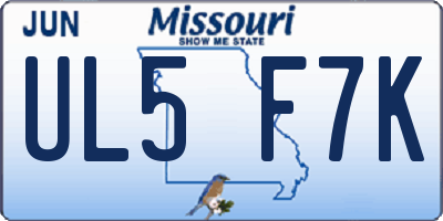MO license plate UL5F7K