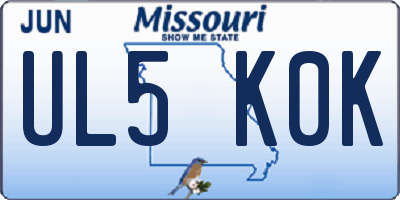 MO license plate UL5K0K