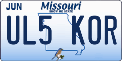 MO license plate UL5K0R