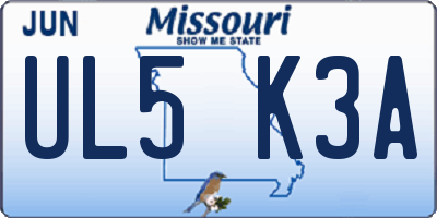 MO license plate UL5K3A