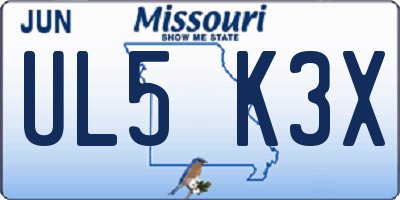 MO license plate UL5K3X