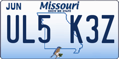 MO license plate UL5K3Z