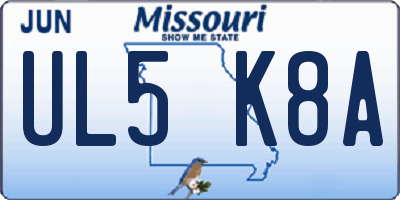MO license plate UL5K8A