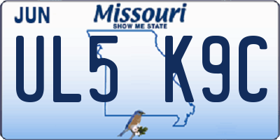 MO license plate UL5K9C