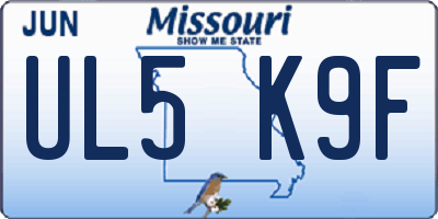 MO license plate UL5K9F