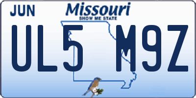 MO license plate UL5M9Z