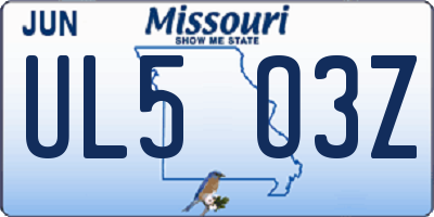 MO license plate UL5O3Z