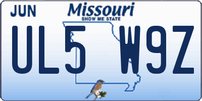 MO license plate UL5W9Z