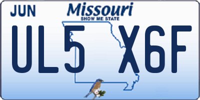 MO license plate UL5X6F