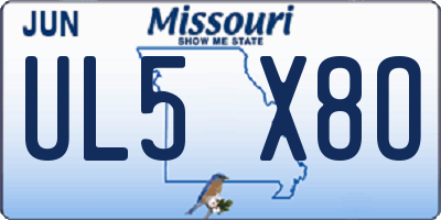 MO license plate UL5X8O