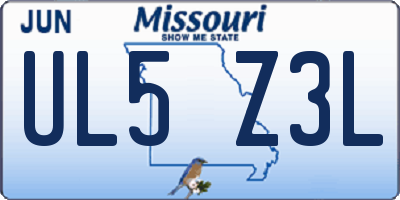 MO license plate UL5Z3L
