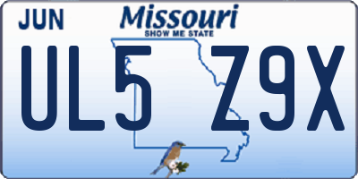 MO license plate UL5Z9X