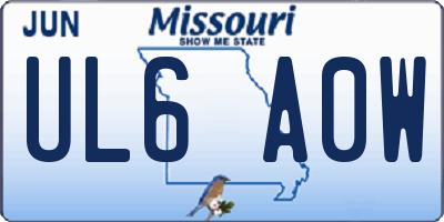 MO license plate UL6A0W