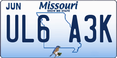 MO license plate UL6A3K