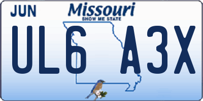 MO license plate UL6A3X