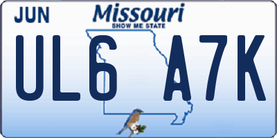 MO license plate UL6A7K