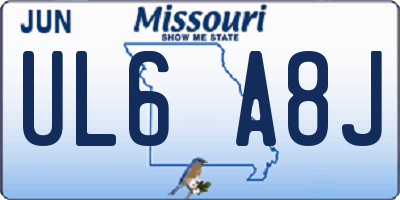 MO license plate UL6A8J