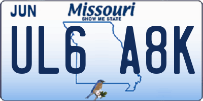 MO license plate UL6A8K