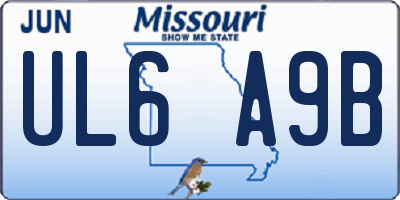 MO license plate UL6A9B