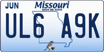 MO license plate UL6A9K