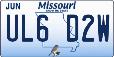 MO license plate UL6D2W