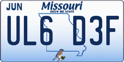 MO license plate UL6D3F