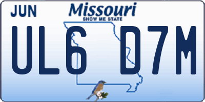 MO license plate UL6D7M