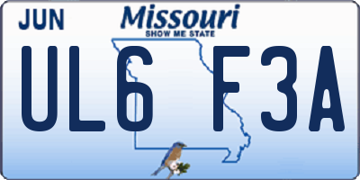 MO license plate UL6F3A