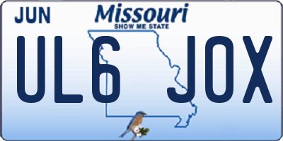 MO license plate UL6J0X