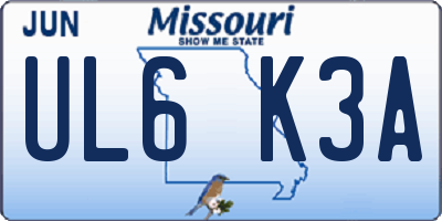 MO license plate UL6K3A