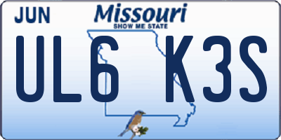 MO license plate UL6K3S