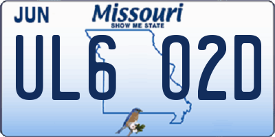 MO license plate UL6O2D