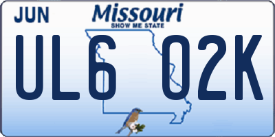 MO license plate UL6O2K