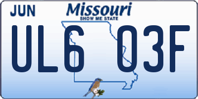MO license plate UL6O3F