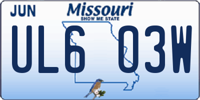 MO license plate UL6O3W