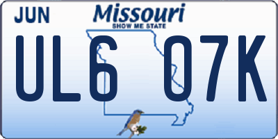 MO license plate UL6O7K