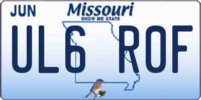 MO license plate UL6R0F