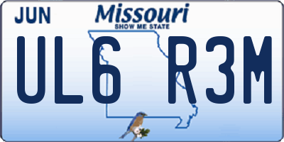 MO license plate UL6R3M