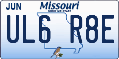 MO license plate UL6R8E