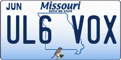 MO license plate UL6V0X