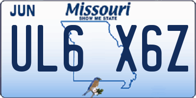 MO license plate UL6X6Z