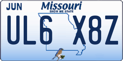 MO license plate UL6X8Z