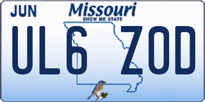MO license plate UL6Z0D
