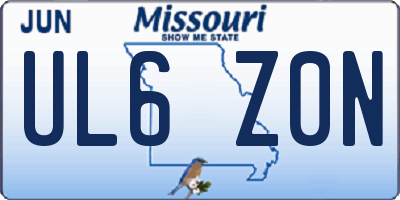 MO license plate UL6Z0N