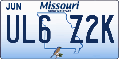 MO license plate UL6Z2K