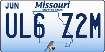 MO license plate UL6Z2M
